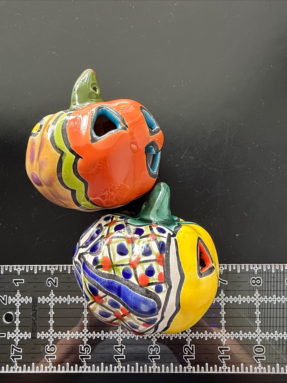 Hand-Painted Multicolor Ceramic Pumpkin Set - Vibrant Fall Accent - Picture 3 of 6